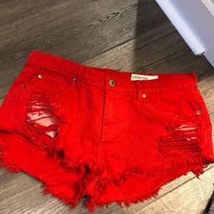 Red jean shorts